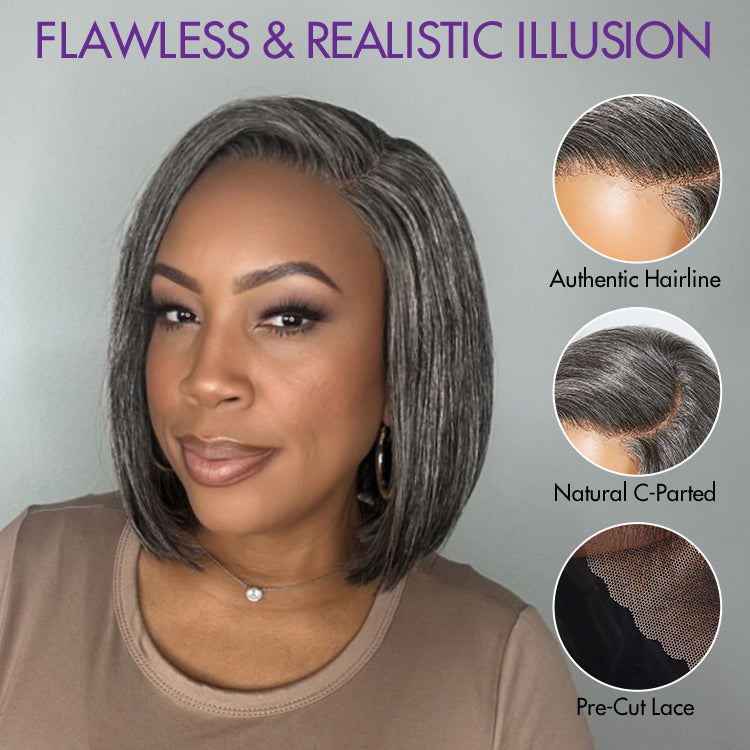 AiryFit™ Scalp Care Wigs -Salt and Pepper Glueless Minimalist HD Lace Bob Wig Pre-Cut Lace - US Only-03
