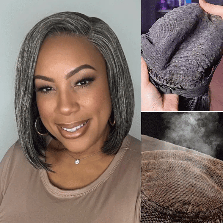 AiryFit™ Scalp Care Wigs -Salt and Pepper Glueless Minimalist HD Lace Bob Wig Pre-Cut Lace - US Only-01