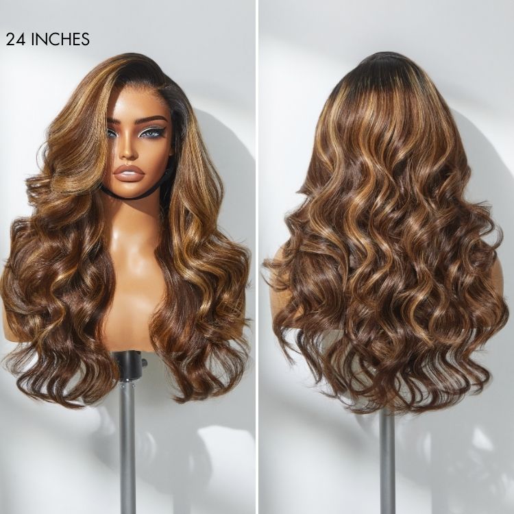 Luvme Hair All-Day Comfort™ glueless HD lace body wave long wig with 7x6 closure and pre-cut lace, 180-250% density.