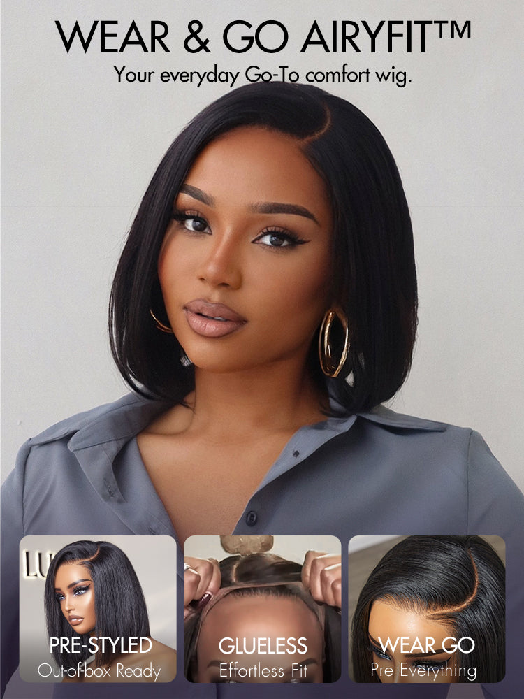 AiryFit™ Scalp Care Wigs | Silky Blunt Cut Bob Snugfit Glueless Minimalist HD Lace Short Wig Pre-Cut Lace-01