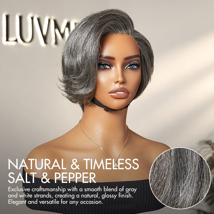 New Customers Only | Salt and Pepper Short Pixie Cut Wig Glueless Minimalist HD Lace Grey Wig Pre-Cut Lace-04