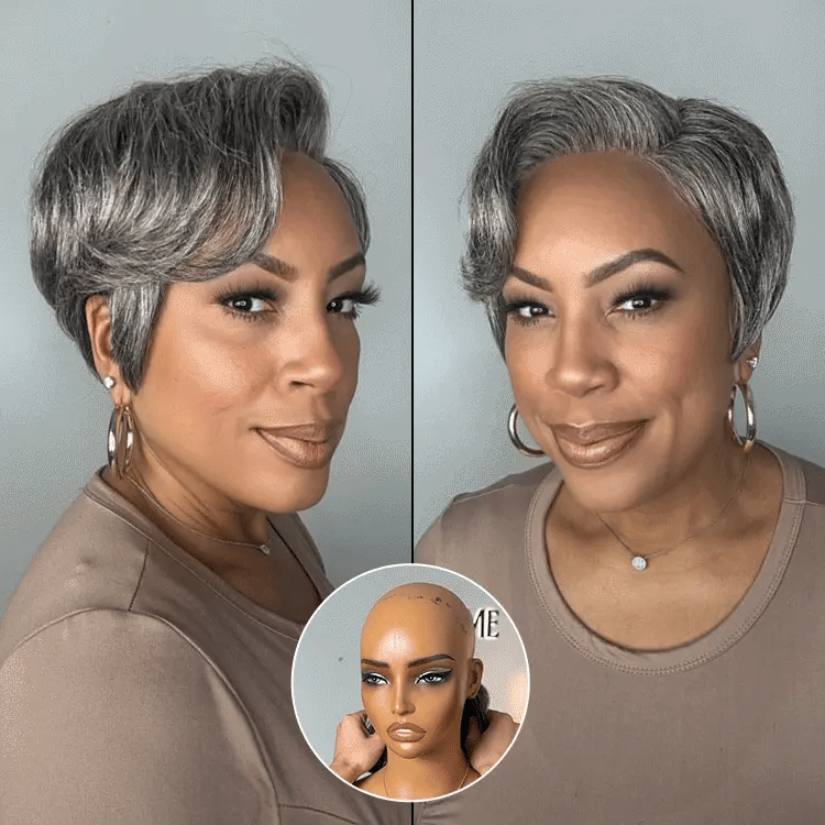 Salt And Pepper Pixie Cut Glueless Minimalist HD Lace Wig  display picture 1