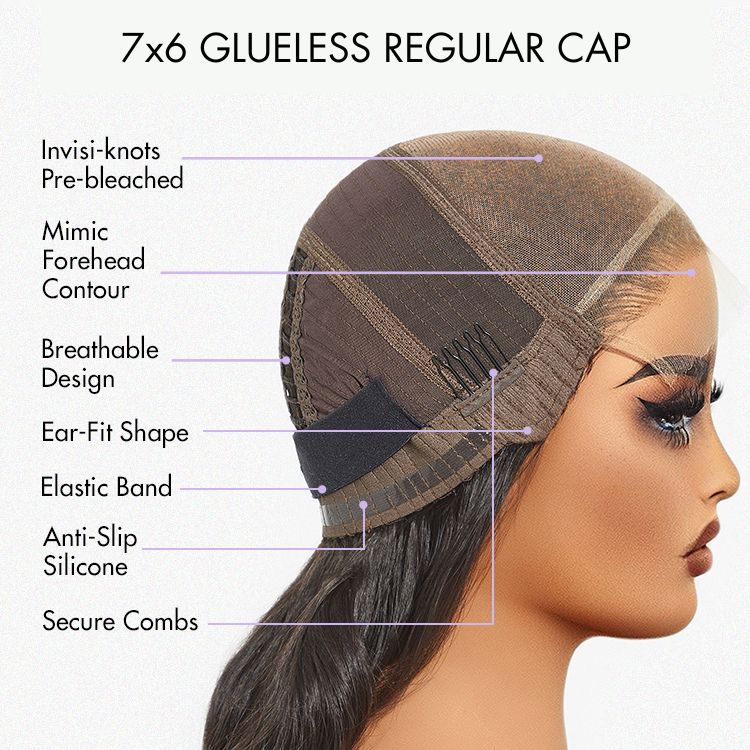 Luvme All-Day Comfort™ wig with 180% density, honey golden blonde loose body wave, 7x6 HD lace closure, human hair.