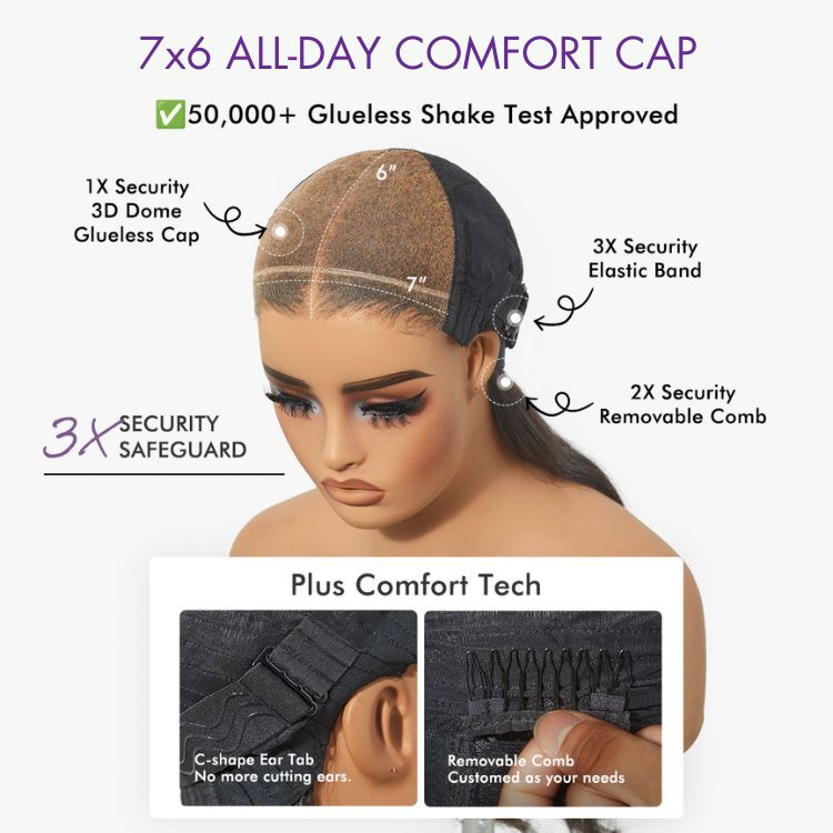Luvme All-Day Comfort™ wig with honey golden blonde loose body wave human hair, 7x6 HD lace closure, pre-cut lace, 180% density