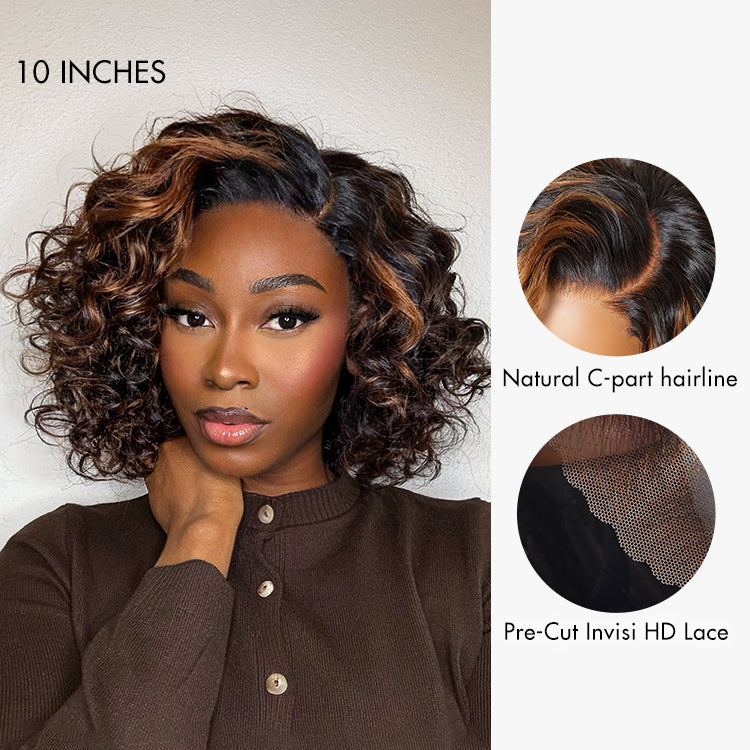 Subscriber Only | Effortless Elegance Brown Highlight / Natural Black Bouncy Curly Wig Minimalist HD Lace Glueless Wig Pre-Cut Lace-04