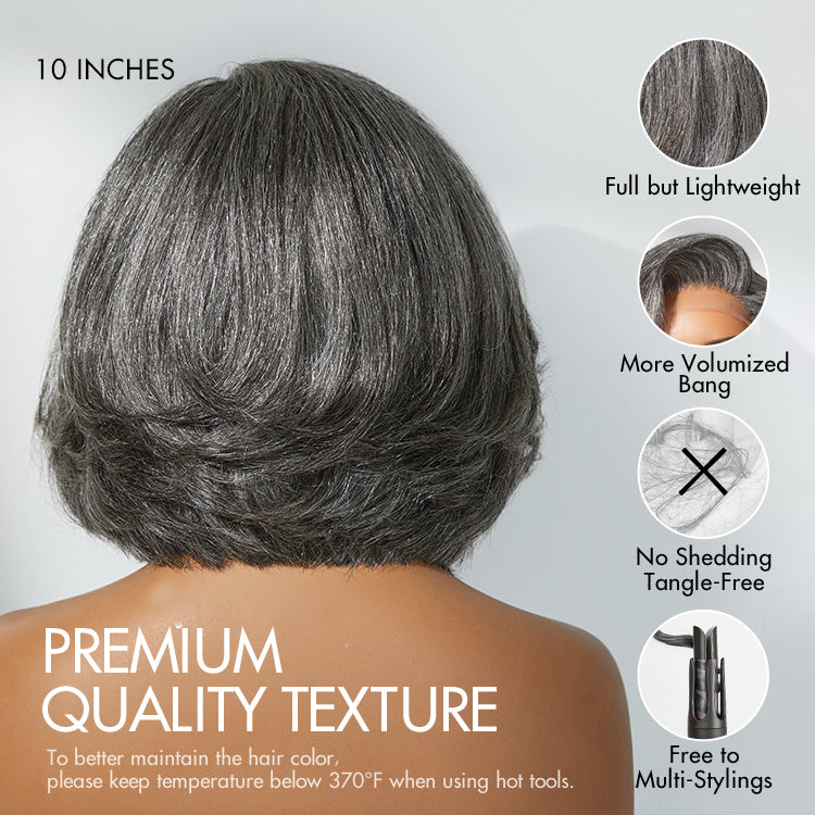 New Customers Only | Boss Vibe Salt & Pepper Layered Bob / Body Wave Glueless Pre-Cut Minimalist Lace Grey Wig-09