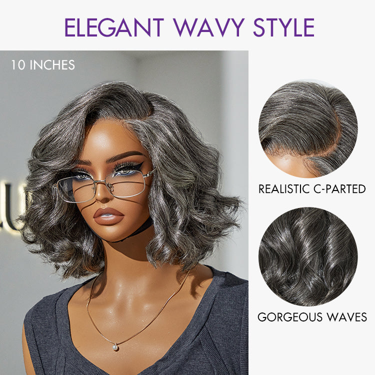Exclusive Sale | Boss Vibe Salt & Pepper Layered Bob / Body Wave Glueless Pre-Cut Minimalist Lace Grey Wig-11