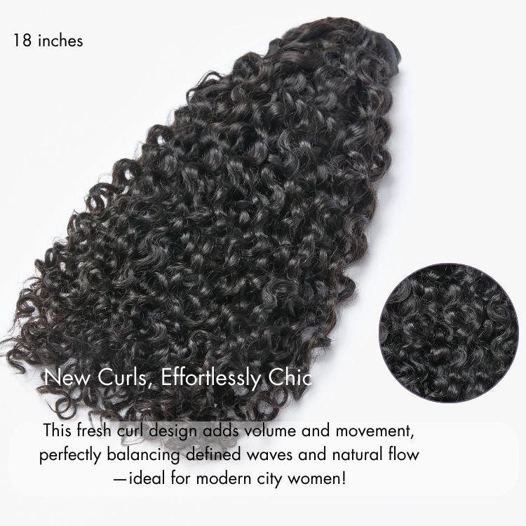 Luvme Hair Burmese curly seamless clip-in human hair extensions with free gift, showing the textured, curly hair and clip attachments.