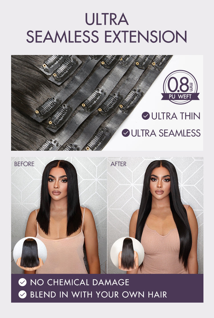 New Customers Only | Messy Burmese Curly Invisible Edge Seamless Clip in Extensions Human Hair with Free Gift-17