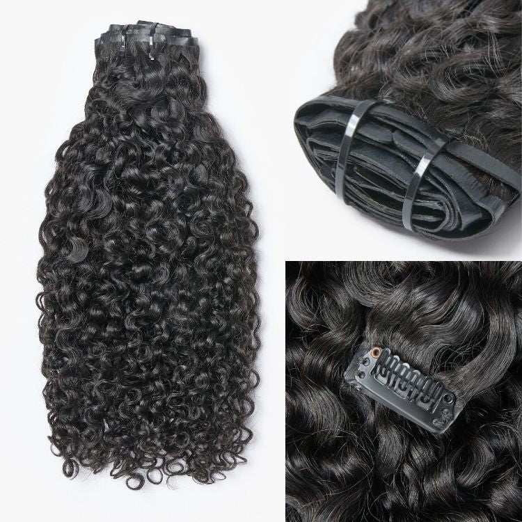 Luvme clip-in hair extensions with straight, body wave, kinky curly, yaki straight, or messy curly textures, real human hair, 135g.