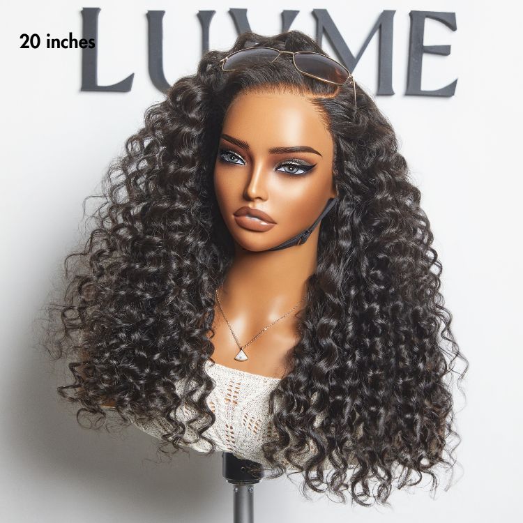 Luvme Hair water wave 7x6 closure lace wig with HD lace, 100% human hair, glueless design, ready-to-wear hairstyle.