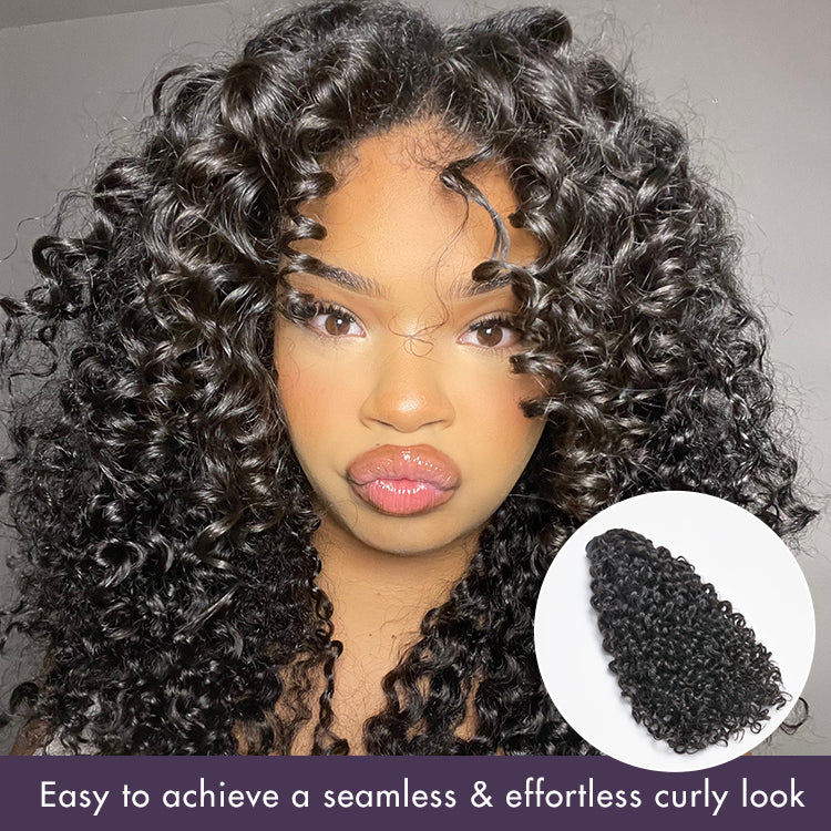 New Customers Only | Messy Burmese Curly Invisible Edge Seamless Clip in Extensions Human Hair with Free Gift-03