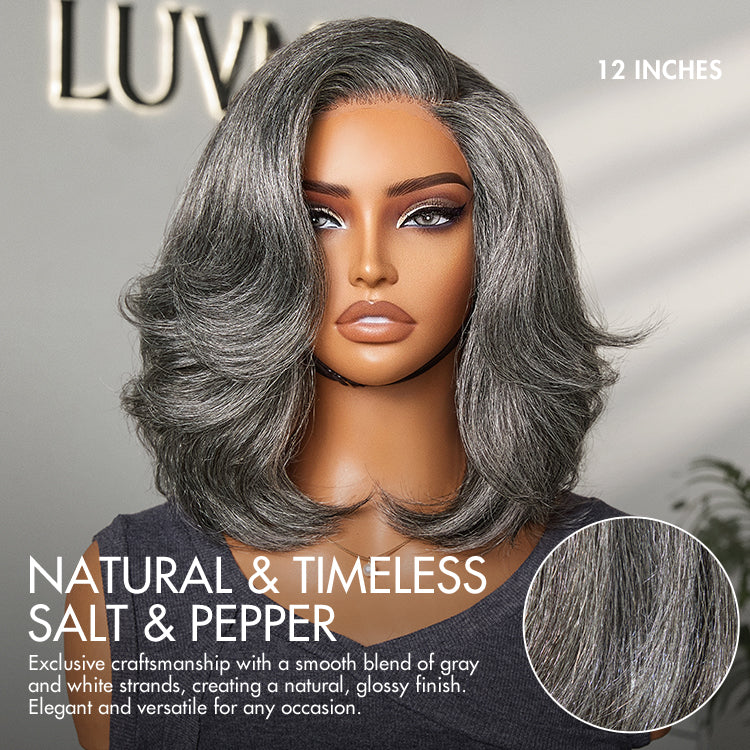 Put On and Go Salt and Pepper Layered Bob Glueless Pre-Cut Minimalist Lace Grey Wig-02