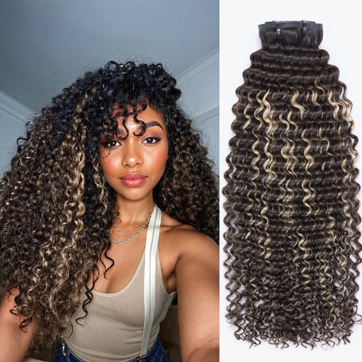 Highlights Silky Straight / Kinky Curly / Deep Wave Clip in Extensions Human Hair 135g 9pcs / 7pcs with Free Gift-24