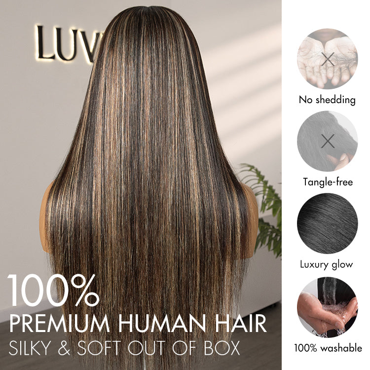 Luvme Hair PreMax silky straight 13x4 lace frontal wig with natural hairline, human hair, glueless, pre-cut lace, straight style.