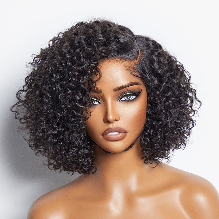 Exclusive Sale | Trendy Short Cut Curly Minimalist HD Lace Glueless Side Part Wig 100% Human Hair-01