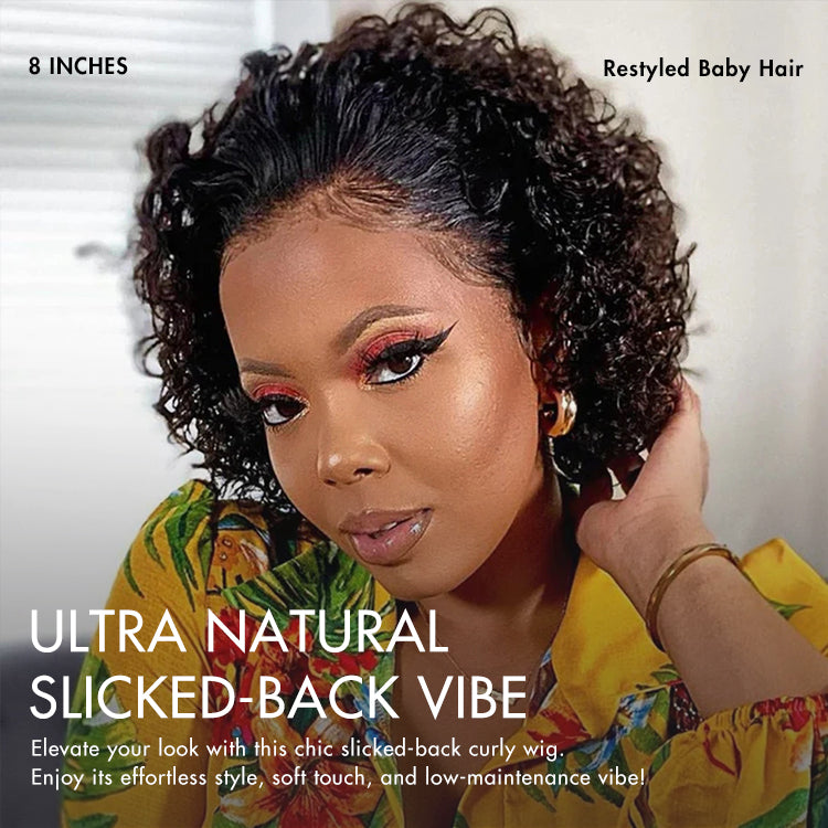 Ultra Natural Slicked Back Short Curly Wig Glueless Ear-to-ear Wide T Lace Front Wig-03