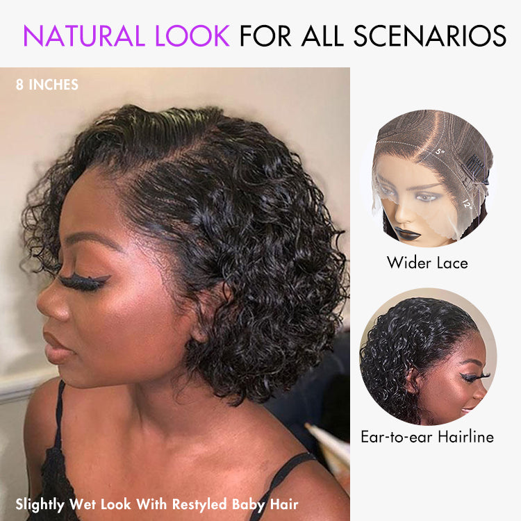 Ultra Natural Slicked Back Short Curly Wig Glueless Ear-to-ear Wide T Lace Front Wig-04