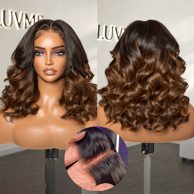 PreMax Wigs | Super Natural Hairline Ombre Brown Loose Body Wave Glueless 5x5 Closure Lace Wig Pre-Cut Lace-05