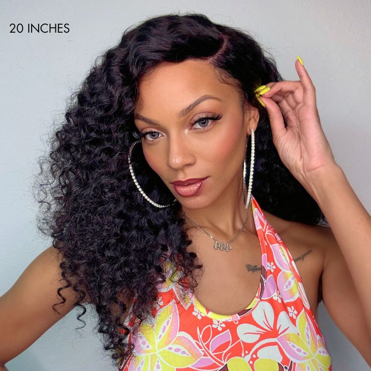 Luvme Hair PreMax Wigs deep wave 5x5 closure wig with natural hairline, long curly style, and upgraded lace front.
