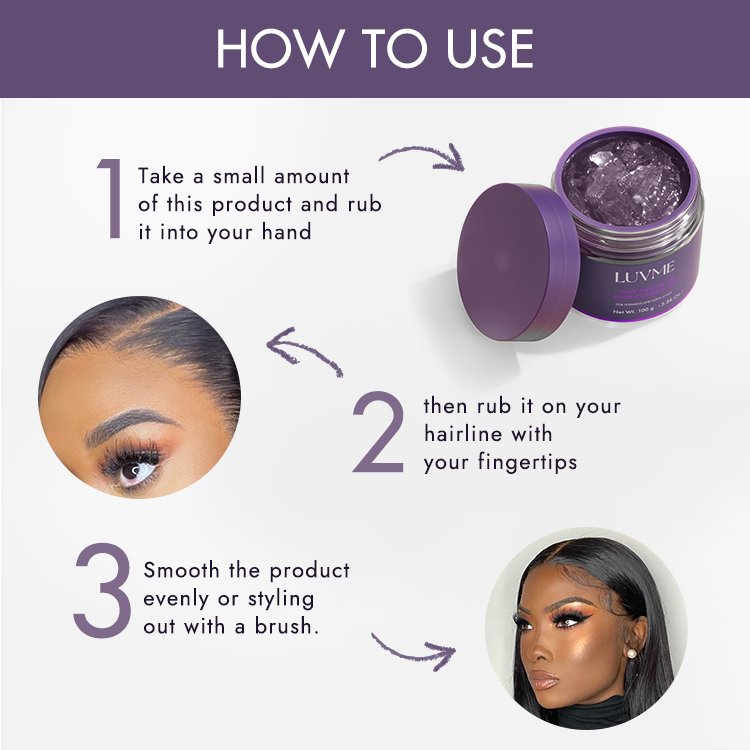 Luvme Hair edge control gel for long-lasting hold, smoothing flyaways and creating sleek hairstyles in a 1-ounce container.