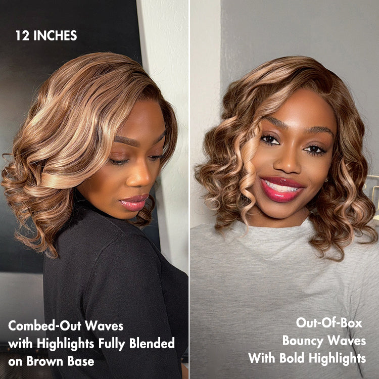 Ash Blonde Highlight Loose Wave Glueless Minimalist HD Lace Short Wavy Wig Pre-Cut Lace-15