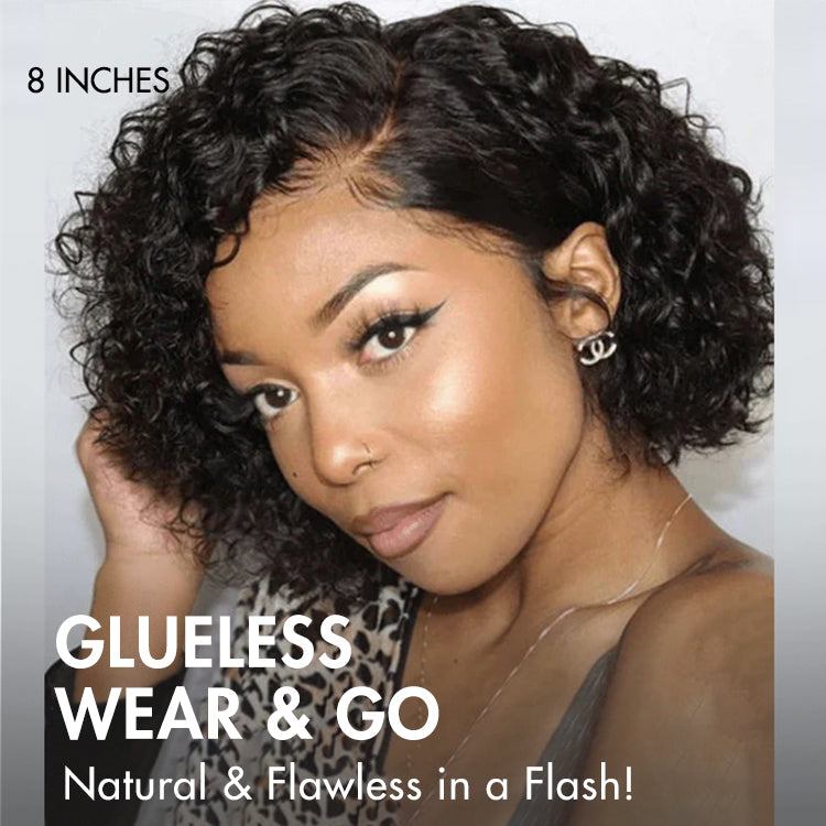 1 SEC INSTALL WIG | Honey Blonde Highlight / Natural Black Kinky Curly Glueless Minimalist HD Lace Classic Short Wig Pre-Cut Lace-09