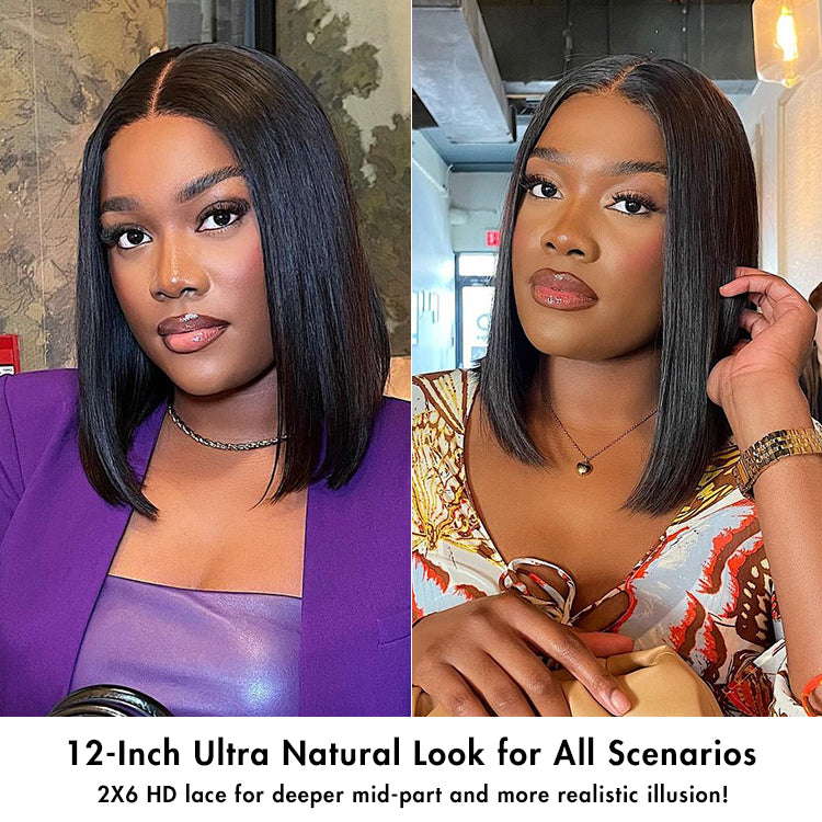PreMax Wigs | Silky Blunt Cut Glueless 2x6 / 5x5 Closure Lace Shoulder Length Bob Wig Pre Plucked & Bleached-08