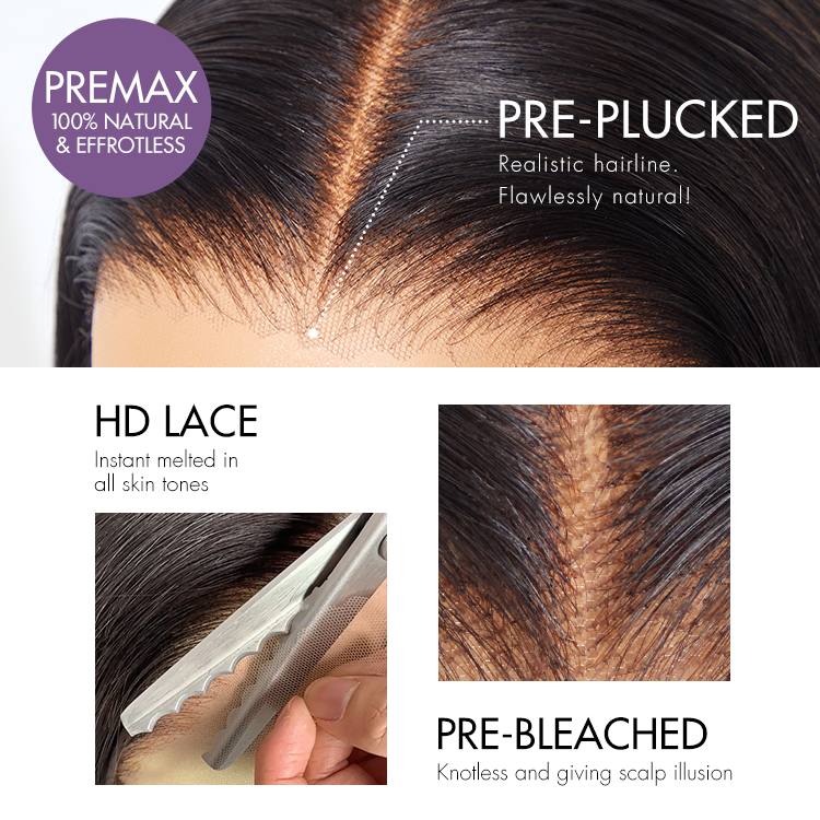 Luvme Hair 16-inch loose body wave glueless HD lace human wig with bangs, 7x6 closure and pre-cut lace for natural styling.