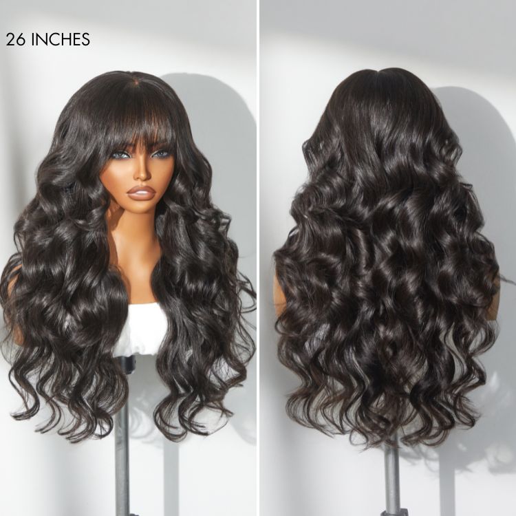 Luvme Hair All-Day Comfort™ loose body wave HD lace human hair wig with bangs, 7x6 closure, glueless, pre-cut lace, natural waves