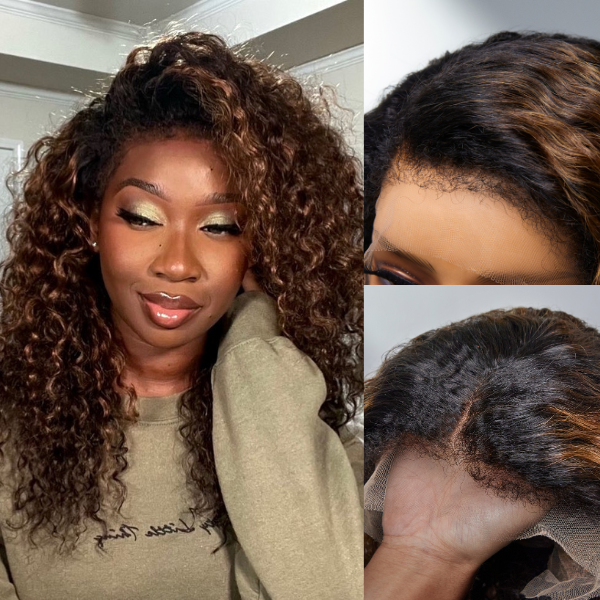 Special Deal | 4C Edges | Kinky Edges Ombre Brown Deep Wave Glueless 13x4 Frontal HD Lace Wig - US ONLY-01