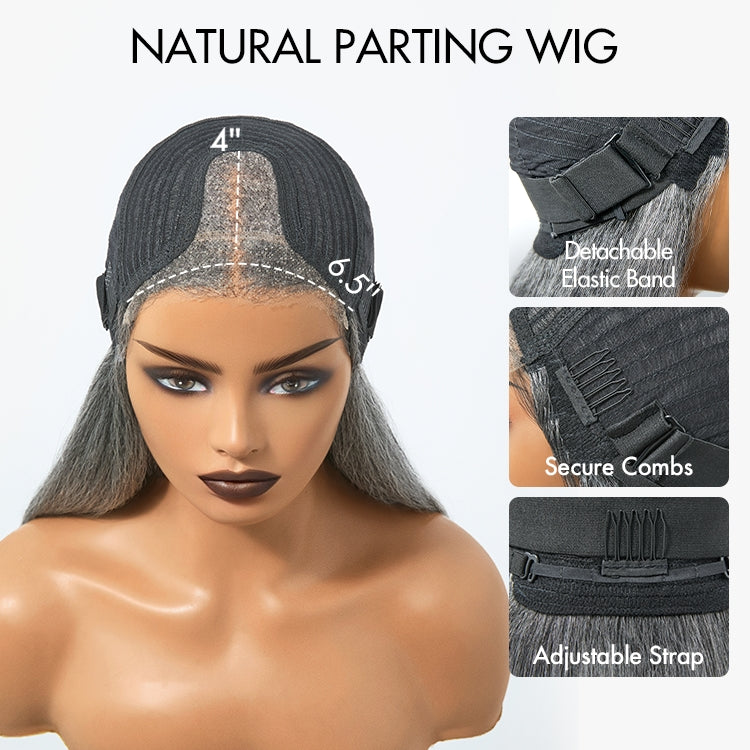 Luvme Hair salt and pepper straight HD lace T part grey wig with pre-cut lace, 180% density, glueless minimalist style