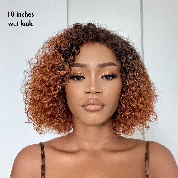 Trendy Mix Brown Short Cut Curly Minimalist HD Lace Glueless Side Part Curly Bob Wig 100% Human Hair-05