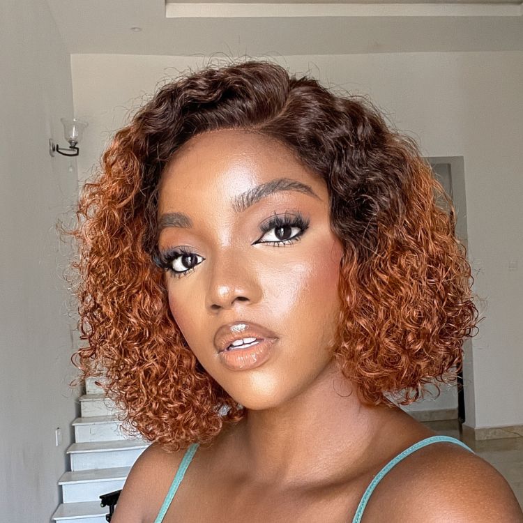 Trendy Mix Brown Short Cut Curly Minimalist HD Lace Glueless Side Part Curly Bob Wig 100% Human Hair-04