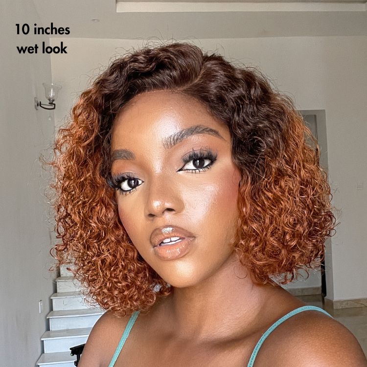 Trendy Mix Brown Short Cut Curly Minimalist HD Lace Glueless Side Part Curly Bob Wig 100% Human Hair-07