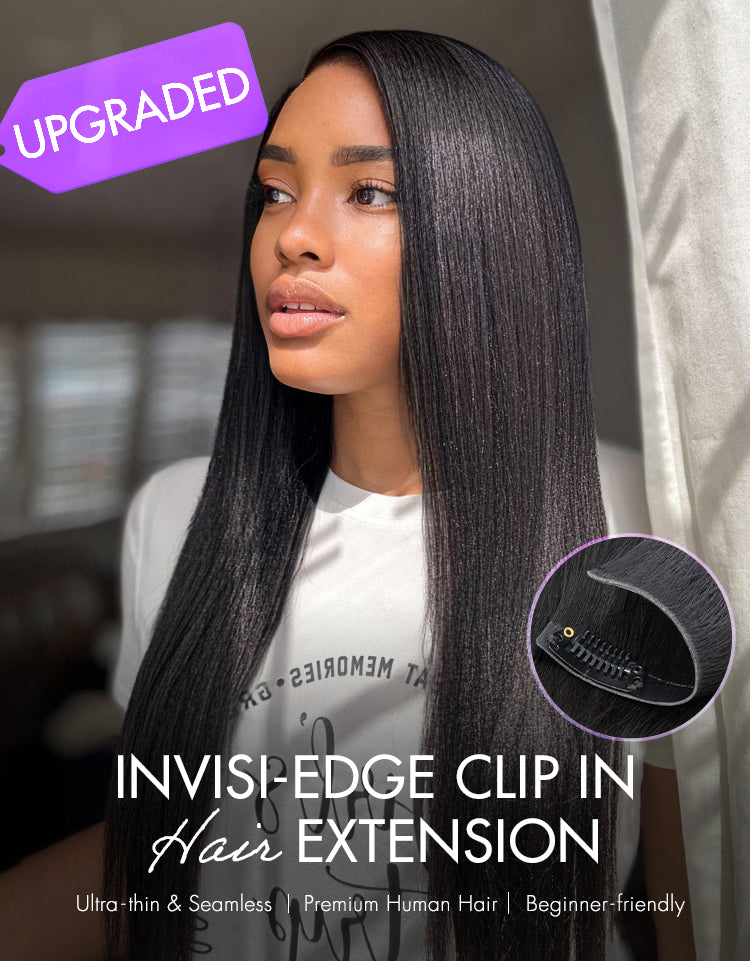 Yaki Straight Invisible Edge Clip in Hair Extensions Human Hair 110g 6pcs with Free Gift-08