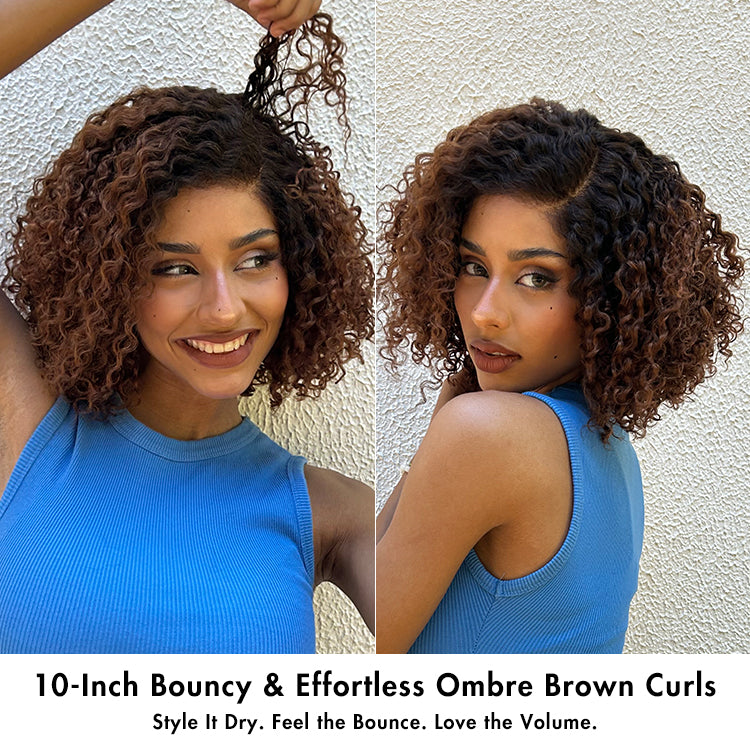 Luvme short cut curly HD lace glueless side part wig made of 100% human hair, showcasing a trendy, minimalist style.