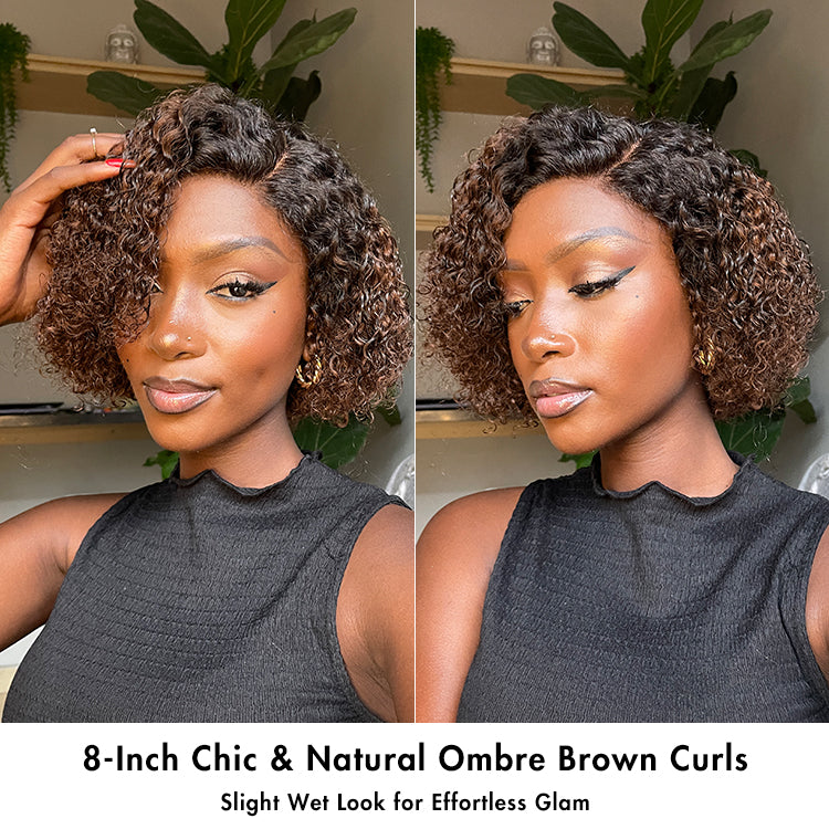 Luvme minimalist lace wig with short, curly, glueless side part style, 100% human hair, pre-cut HD lace for natural look.