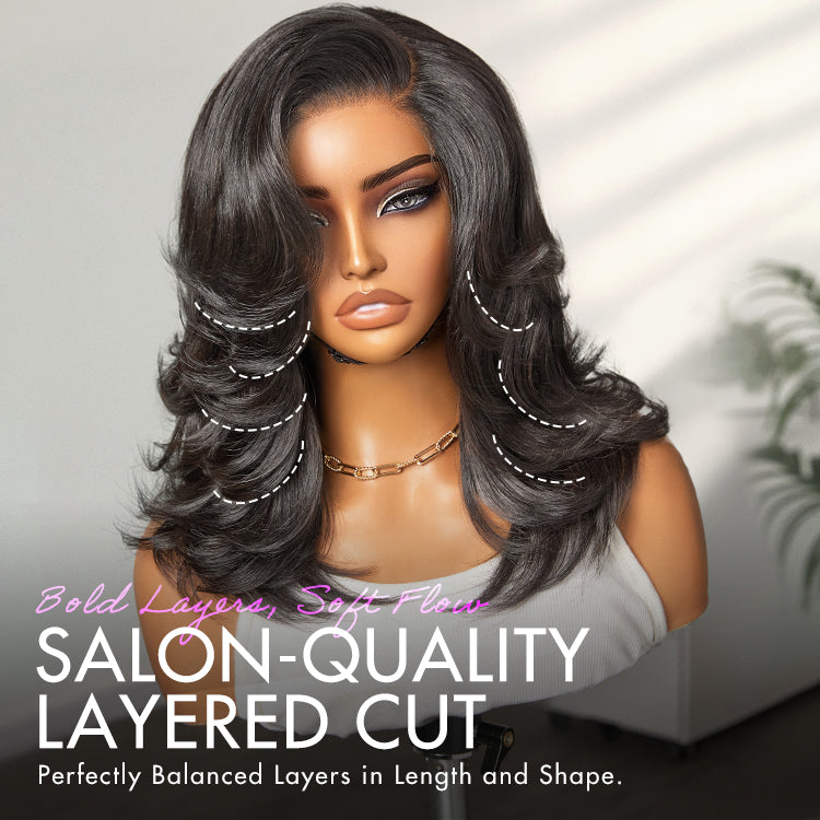 New Customers Only | Effortlessly Chic Layered Haircut Wavy Glueless HD Minimalist Lace Short Wig-03