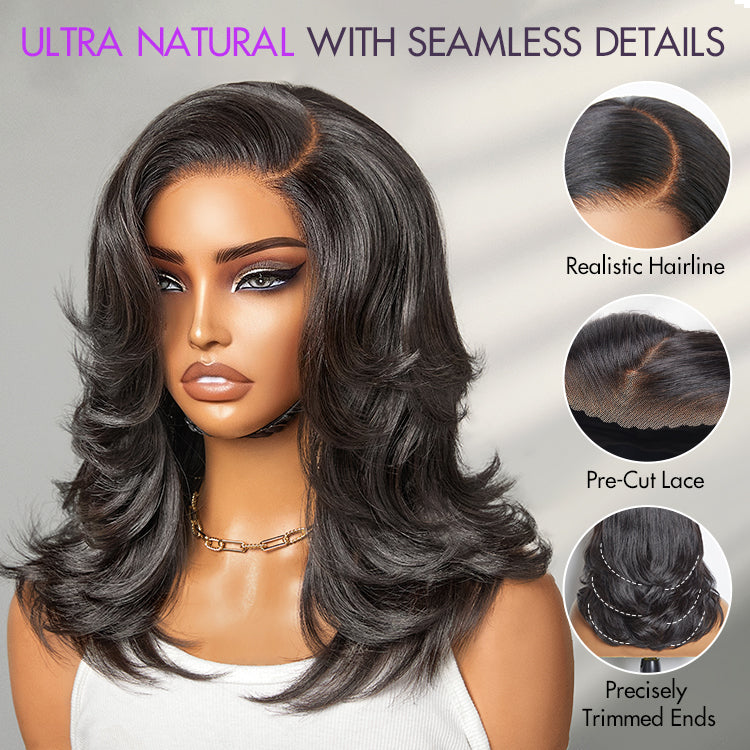 New Customers Only | Effortlessly Chic Layered Haircut Wavy Glueless HD Minimalist Lace Short Wig-05