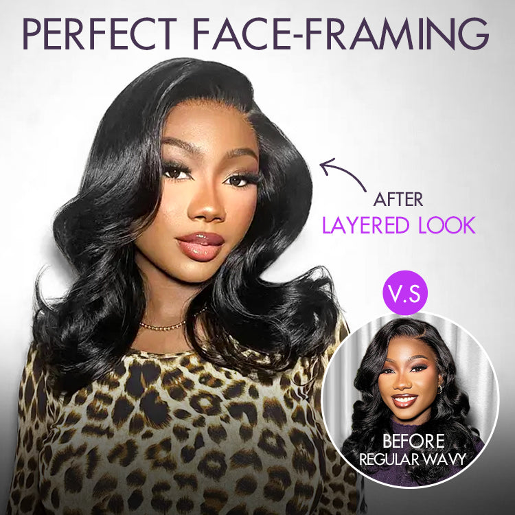 New Customers Only | Effortlessly Chic Layered Haircut Wavy Glueless HD Minimalist Lace Short Wig-06