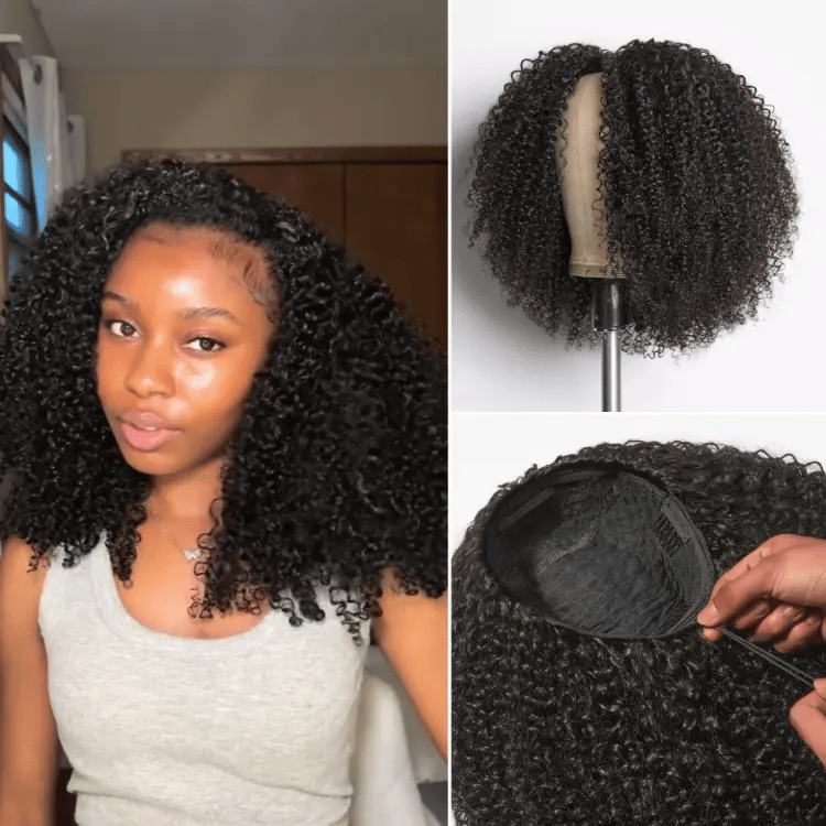 Luvme Hair Too Easy Texture 3-in-1 half wig with kinky curly and yaki straight styles, glueless design, flexible fit, and 180% density.
