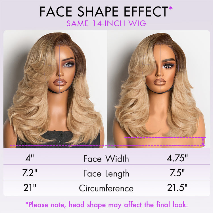Luvme Hair ombre blonde layered lace wig with wavy style, minimalistic HD lace, and blowout look, showcasing natural volume and texture.