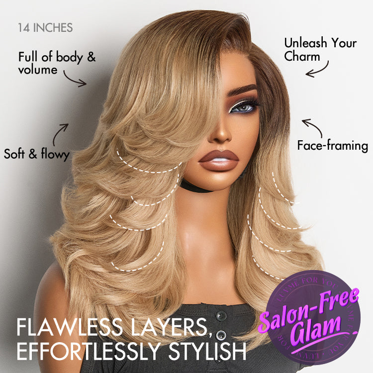 Ombre Blonde Blow Out Layered Cut Wavy Glueless HD Minimalist Lace Wig-02