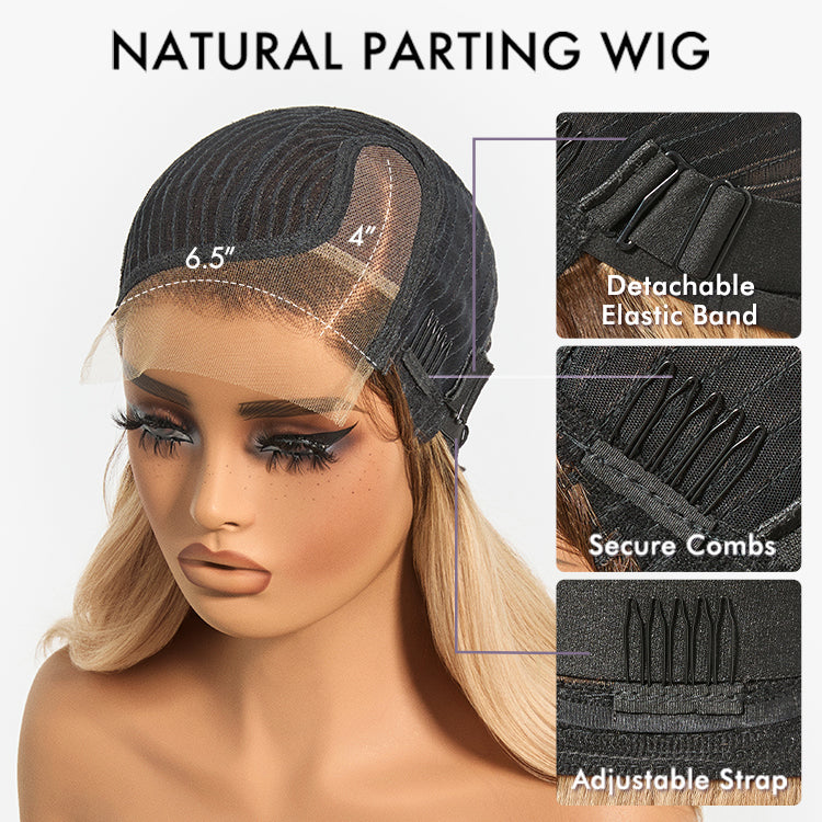 Luvme Hair ombre blonde layered lace wig with wavy texture, blowout style, minimal lace, glueless fit, HD finish.