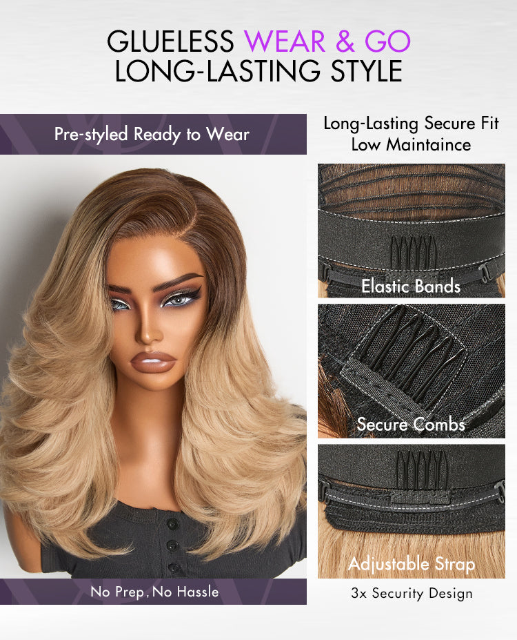 Ombre Blonde Blow Out Layered Cut Wavy Glueless HD Minimalist Lace Wig-15