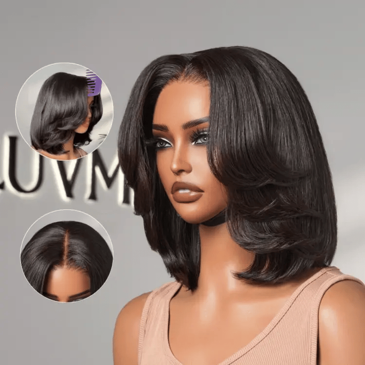 Layered Bob Glueless 5x5 Closure Lace Short Wig Pre-Cut Lace-01