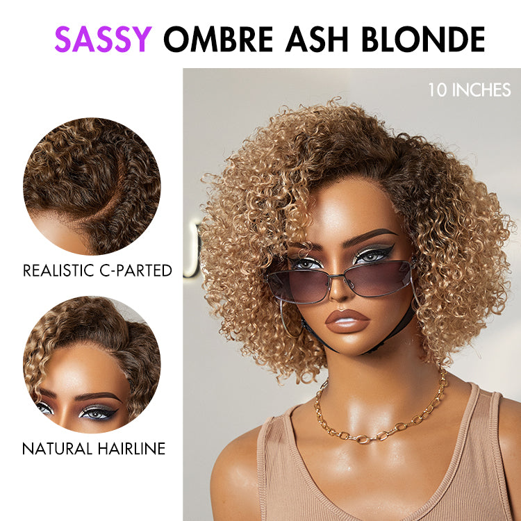 Put On & Go Ombre Ash Blonde Kinky Curly Glueless Minimalist HD Lace Wig Pre-Cut Lace-05