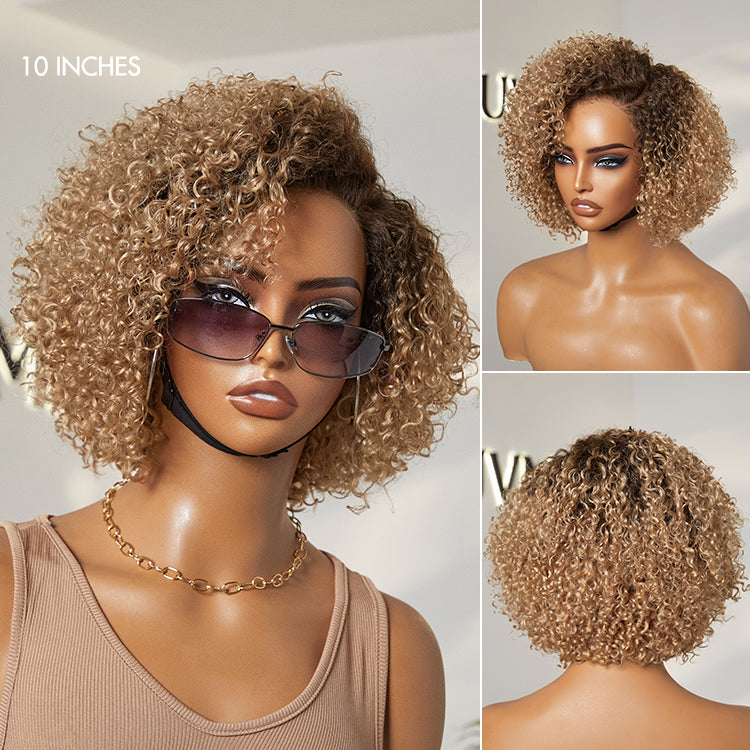 Put On & Go Ombre Ash Blonde Kinky Curly Glueless Minimalist HD Lace Wig Pre-Cut Lace-06