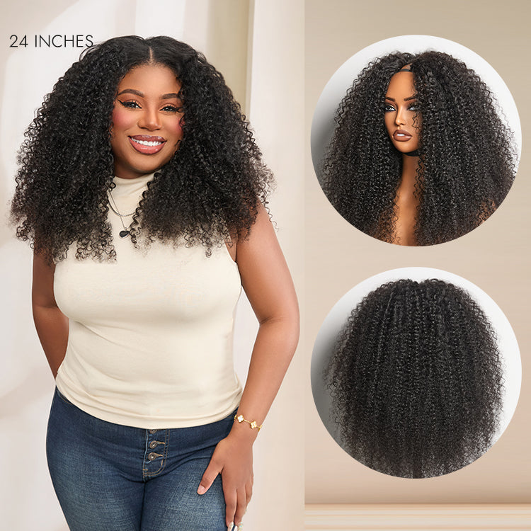Luvme Too Easy Texture™ wig with kinky curly and yaki straight styles, 180% density, glueless V part, flexi-fit drawstring design